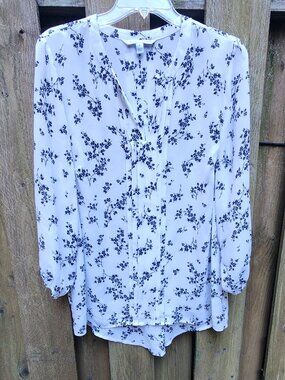 EUC Women's 41 Hawthorn 1X Black & White Vneck Long Sleeve Tunic Blouse